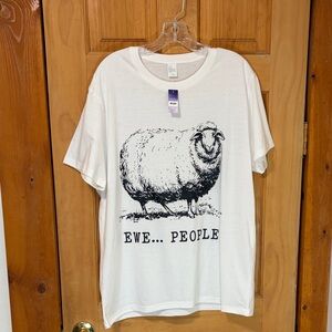 🌹5 for $25🌹 White “EWE…People” Graphic T-Shirt with Sheep Print